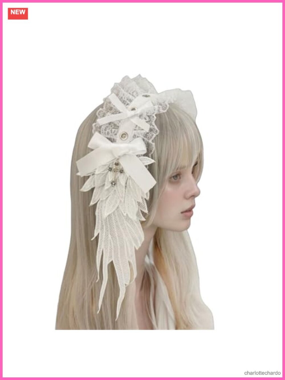 Angel Wing Hair Clips Headband Lace Trim Bow Cosplay Anime